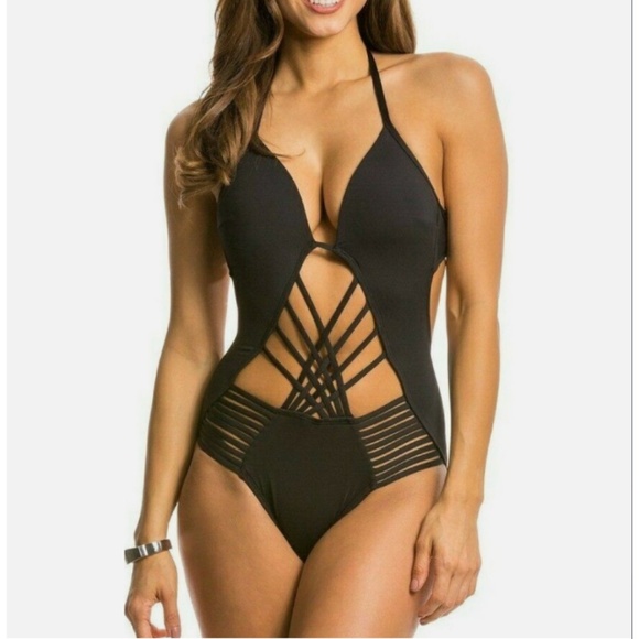 Kenneth Cole Black Strappy Cutout One-Piece Swimsuit XL Black - Picture 1 of 13